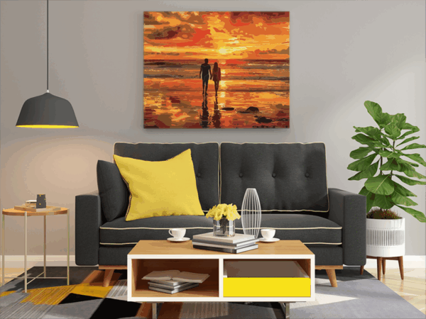 Romantic Sunset Beach Walk Paint by Numbers Kit - Image 2