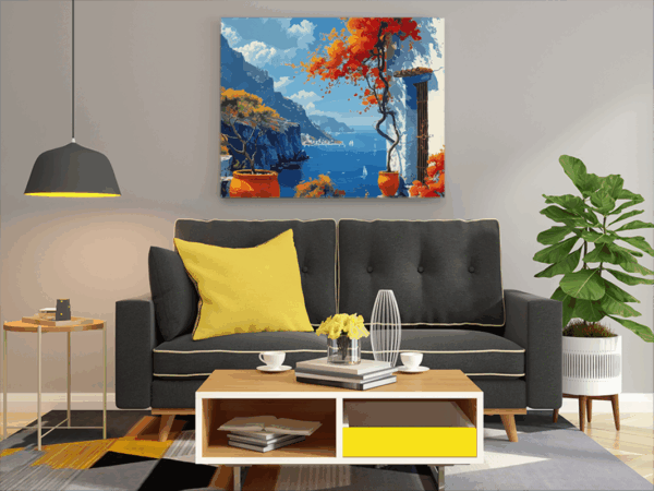 Mediterranean Coastal Home Escape Paint by Numbers Kit - Image 2