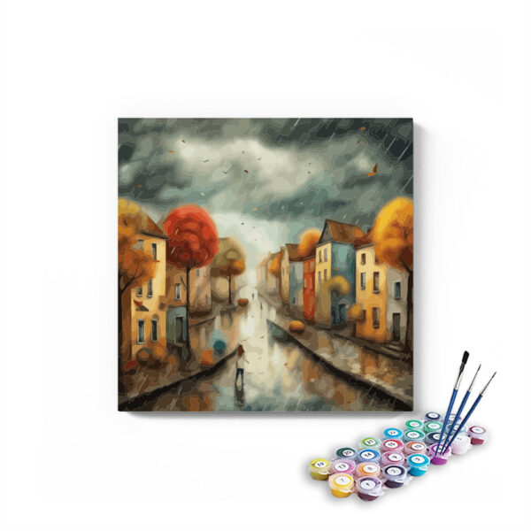 Autumn Rain Street Paint by Numbers Kit