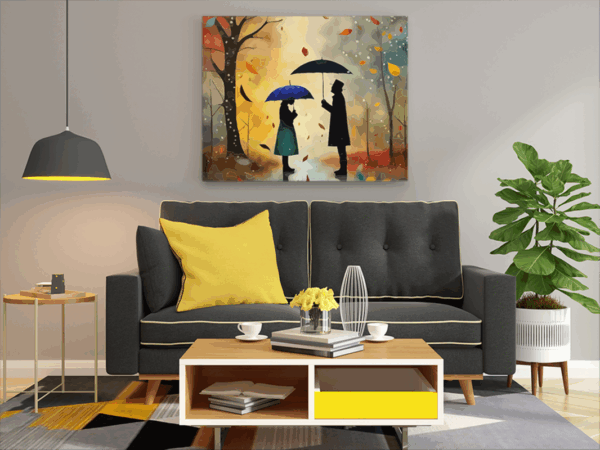 Lovers Under Umbrella: Autumn Romance Paint by Numbers Kit - Image 2