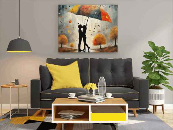 Romantic Kiss Under Umbrella: Autumn Love Paint by Numbers Kit - Image 2