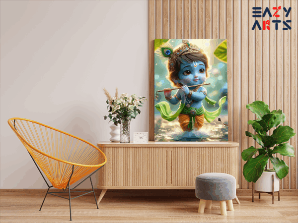 Joyful Melody: Baby Krishna Playing Flute Paint by Numbers Kit - Image 2
