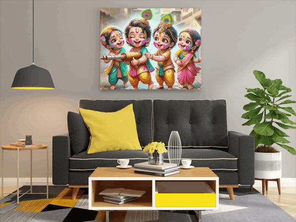 Playful Krishna and Friends Holi Celebration Paint by Numbers Kit - Image 2