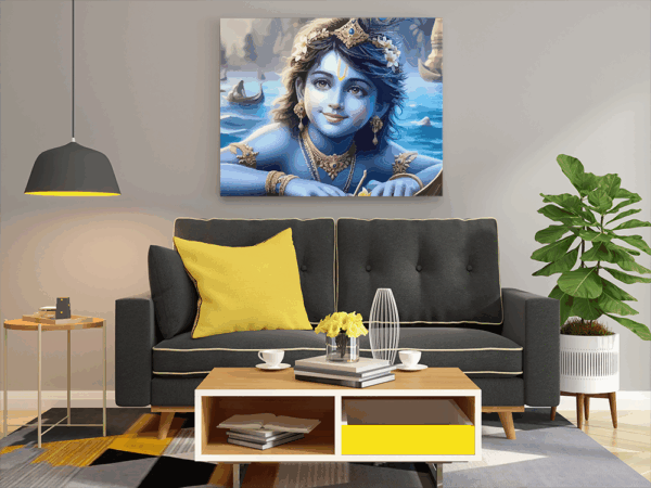 Divine Child Krishna on the Yamuna Paint by Numbers Kit - Image 2