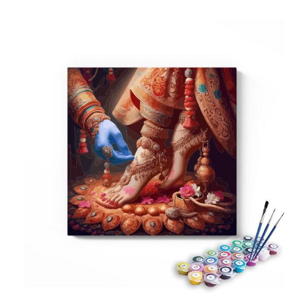 Divine Adoration: Krishna Adorning Radha's Feet Paint by Numbers Kit