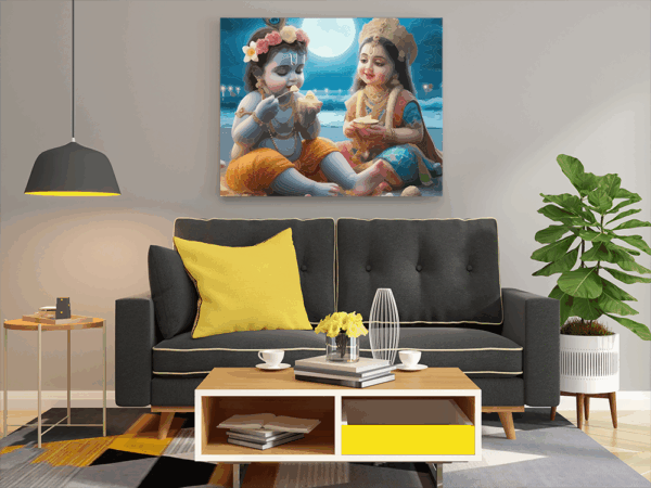 Moonlit Feast: Krishna and Radha's Sweet Delight - Paint by Numbers Kit - Image 2