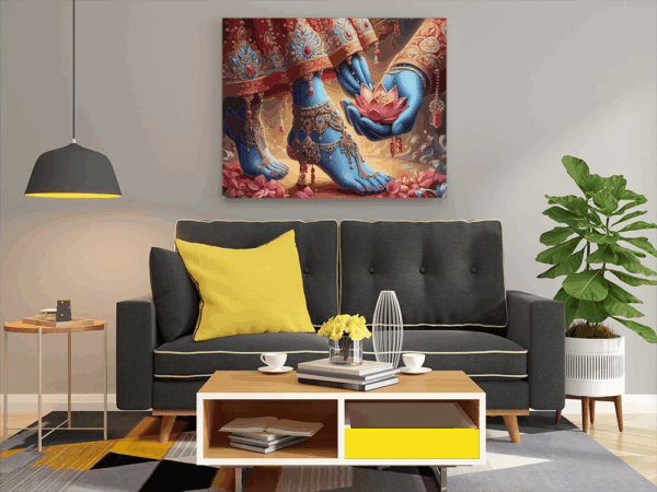 Sacred Lotus Offering: Radha and Krishna's Divine Connection - Paint by Numbers Kit - Image 2