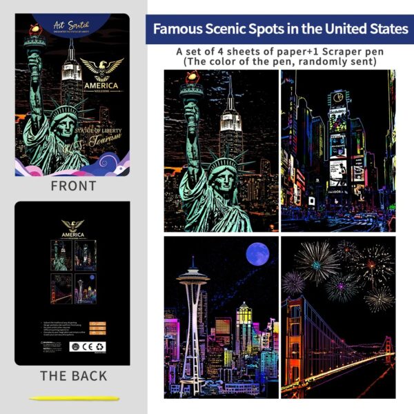 Famous US Landmarks Scratch Painting Kit – Statue of Liberty, Times Square & More - Image 4
