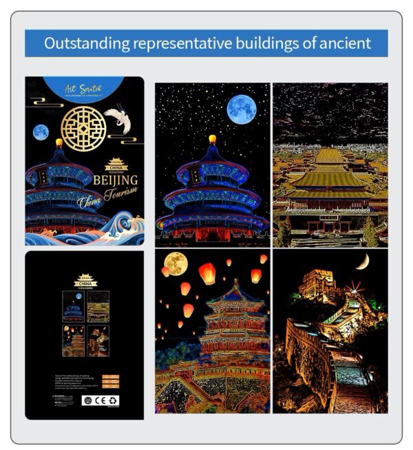 Ancient China Scratch Painting Kit – Great Wall, Temple of Heaven & More - Image 3