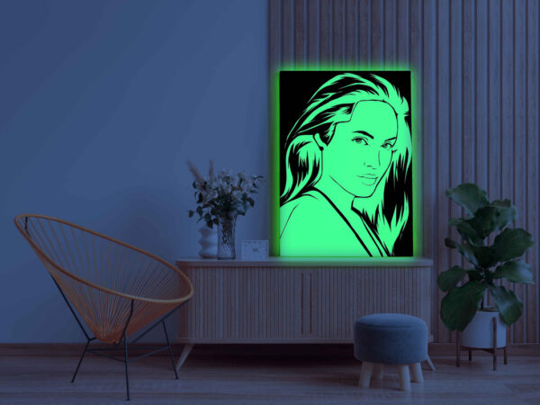 Angelina Jolie Canvas DIY Painting – Glow in the Dark Kit for Fans & Hobby Artists | Eazy Arts DIY Art Set with Brushes, Glow Paint & Black Paint (Blue/Cyan/Green Glow Options) - Image 3