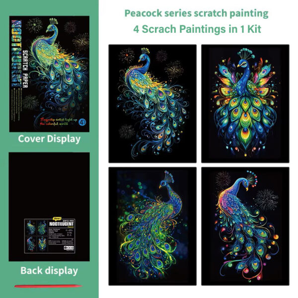 Glow in the Dark Peacock Scratch Painting Kit – Radiant Feathers & Festive Fireworks - Image 2