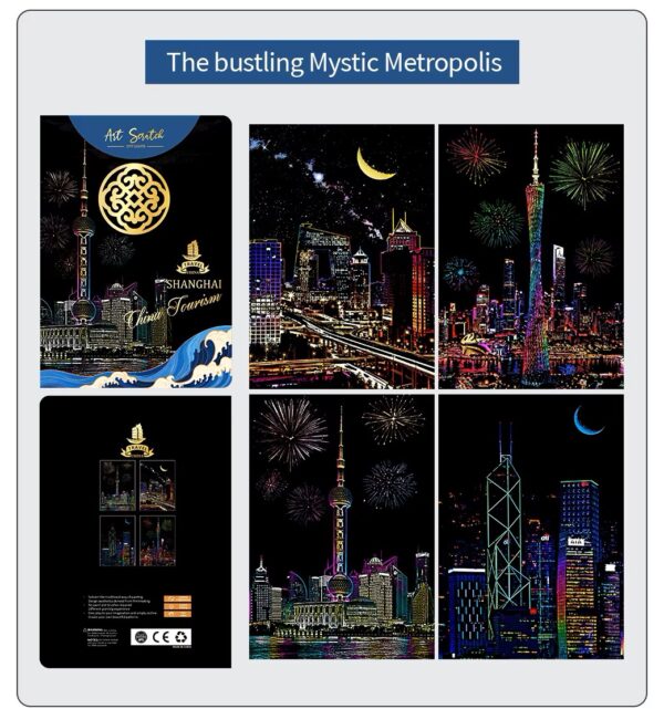 Shanghai Cityscape Scratch Painting Kit – Oriental Pearl Tower & Modern Skylines - Image 2