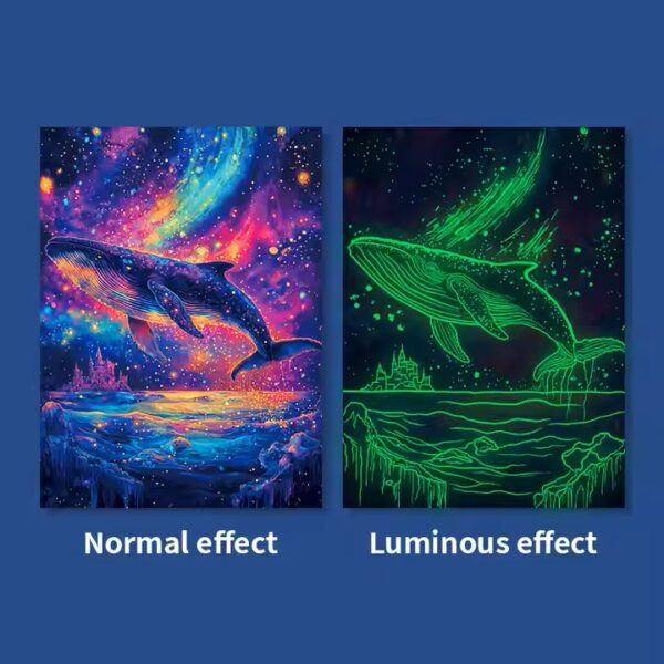 Glow in the Dark Whale Scratch Painting Kit – Aurora Ocean & Cosmic Sea Life - Image 3