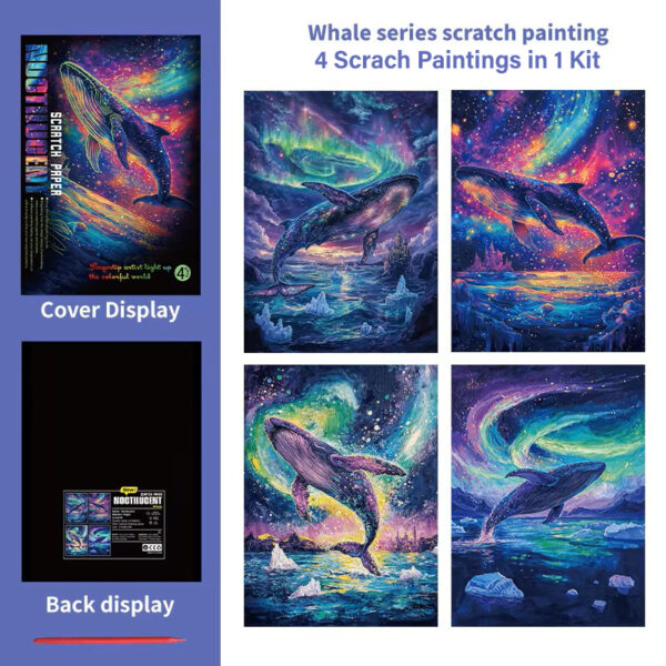 Glow in the Dark Whale Scratch Painting Kit – Aurora Ocean & Cosmic Sea Life - Image 2